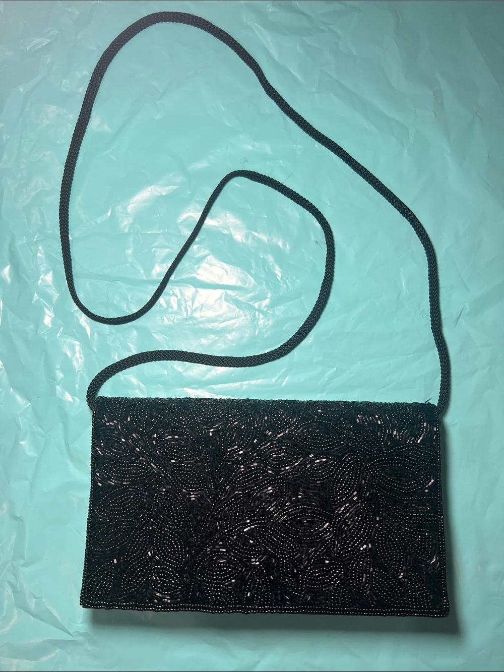 Black Beaded Shoulder Clutch Bag - Unbranded